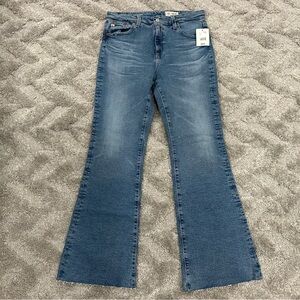 NWT AG-ED Denim Jeans Farrah Boot Cut High Rise Raw Hem Blue Jeans Size 32